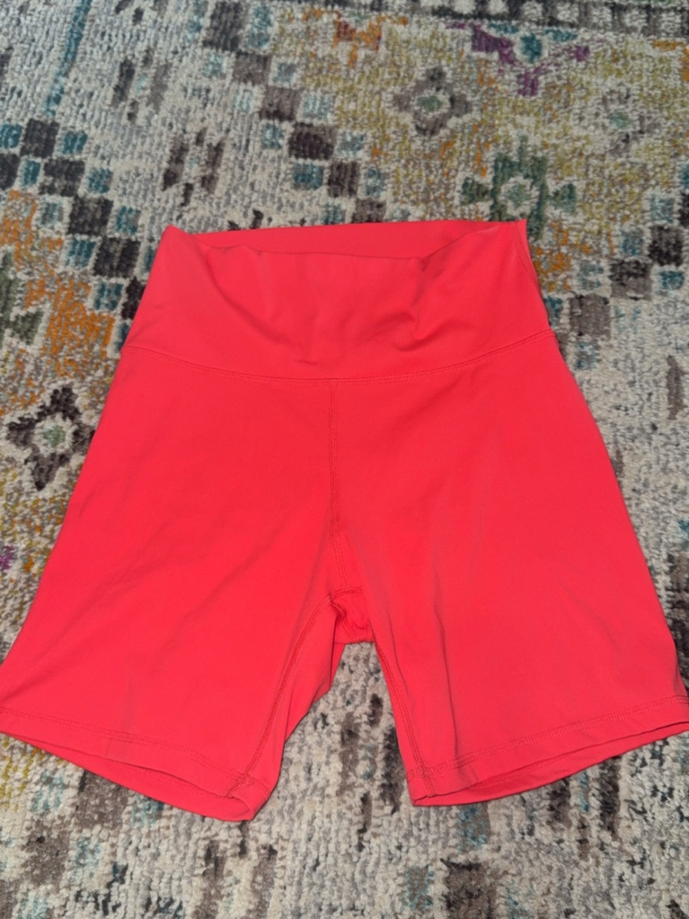 High-Waisted Women's Bike Shorts in Bright Coral